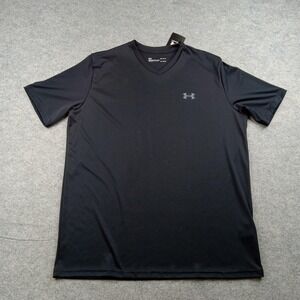 Under Armour Shirt Mens Large Black HeatGear V-Neck Short Sleeve Top 1327969